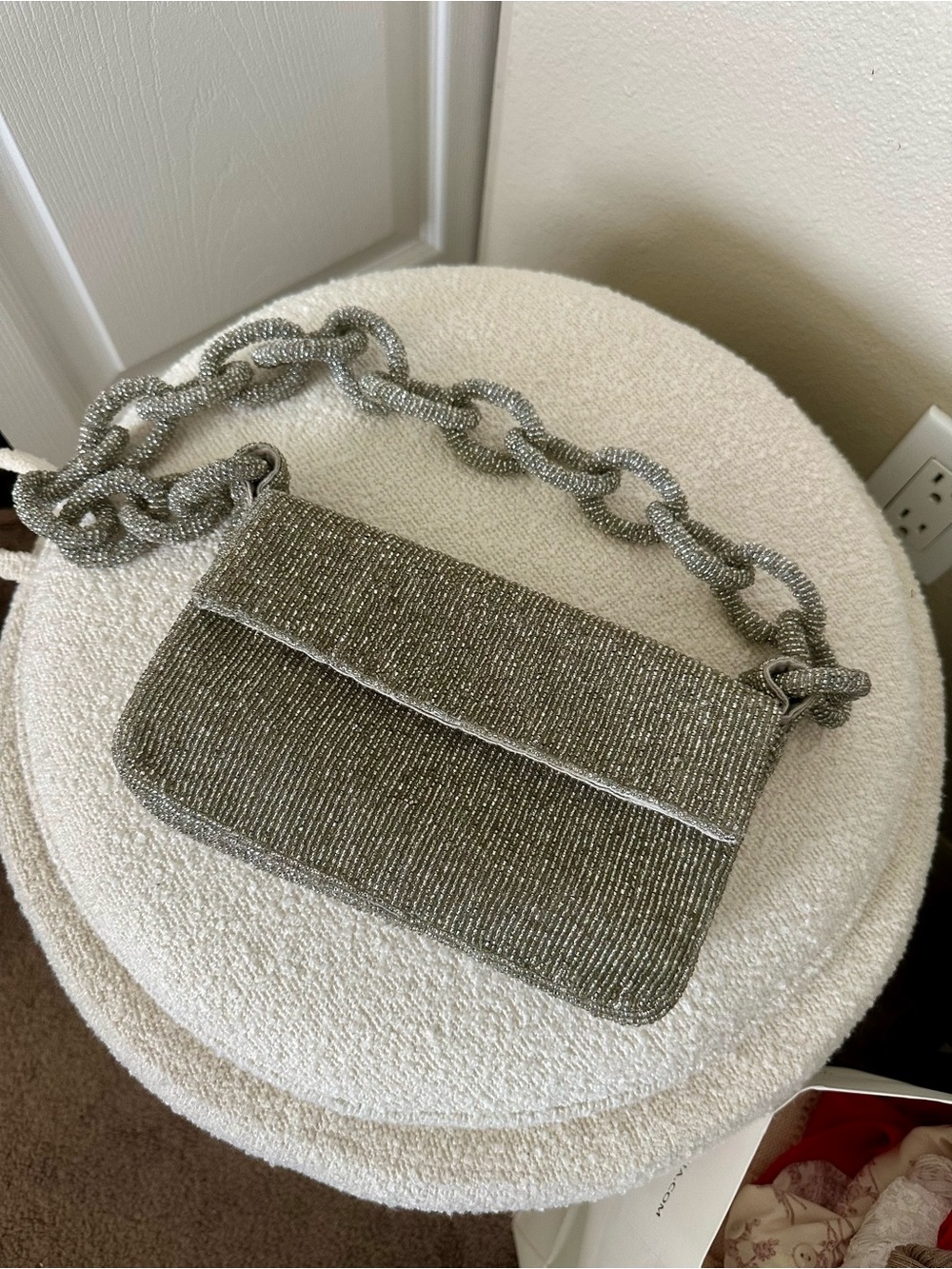Anthropologie Silver Rhinestone Shoulder Bag Statement Chain Evening Purse
